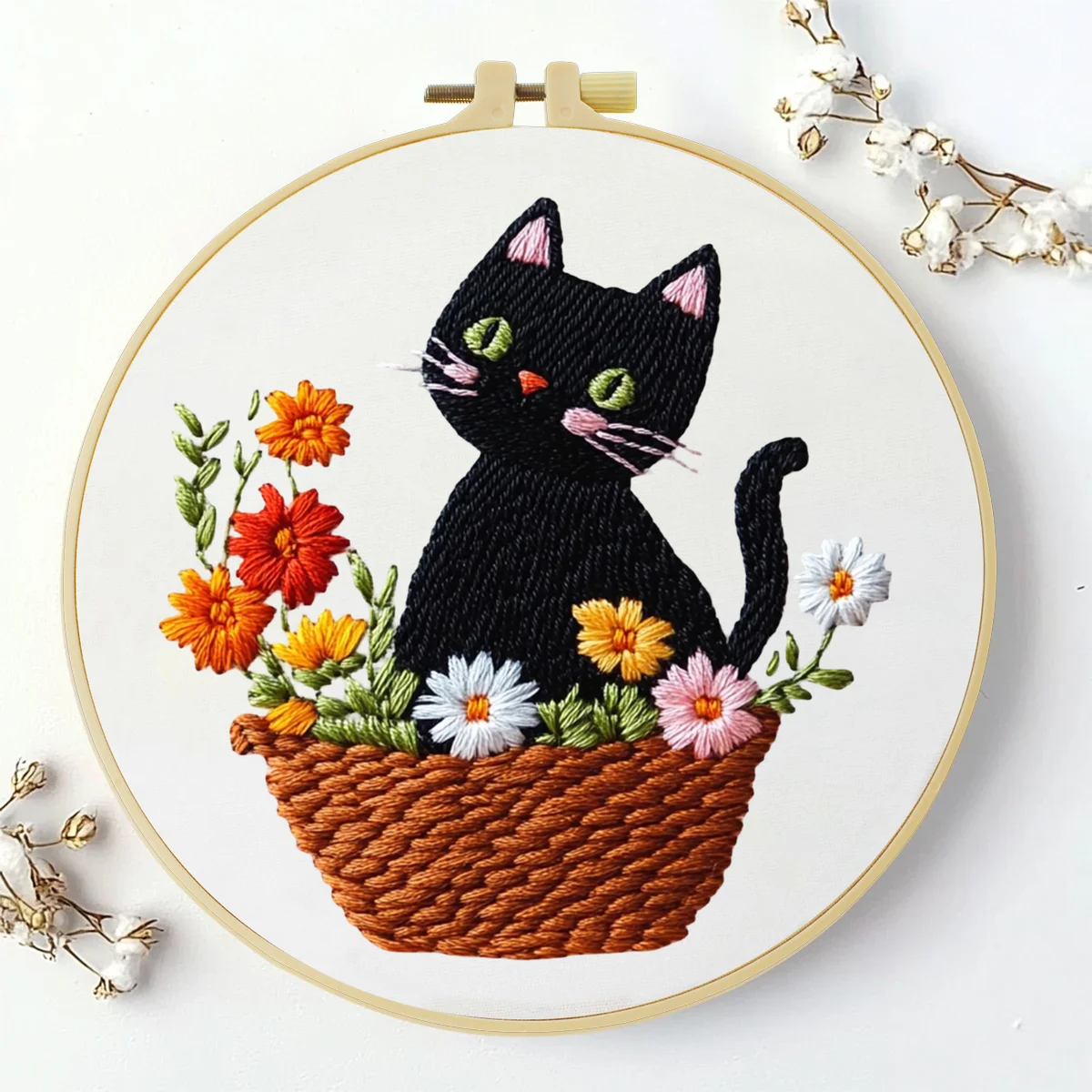 1 Stück 20X20CM/15X15CM 7,87/6,3 Zoll Katzen-Stickerei-Starter-Kit DIY-Kit DIY-Stickerei-Set Handarbeiten Nähkunst Nadelkunst – Detail 2