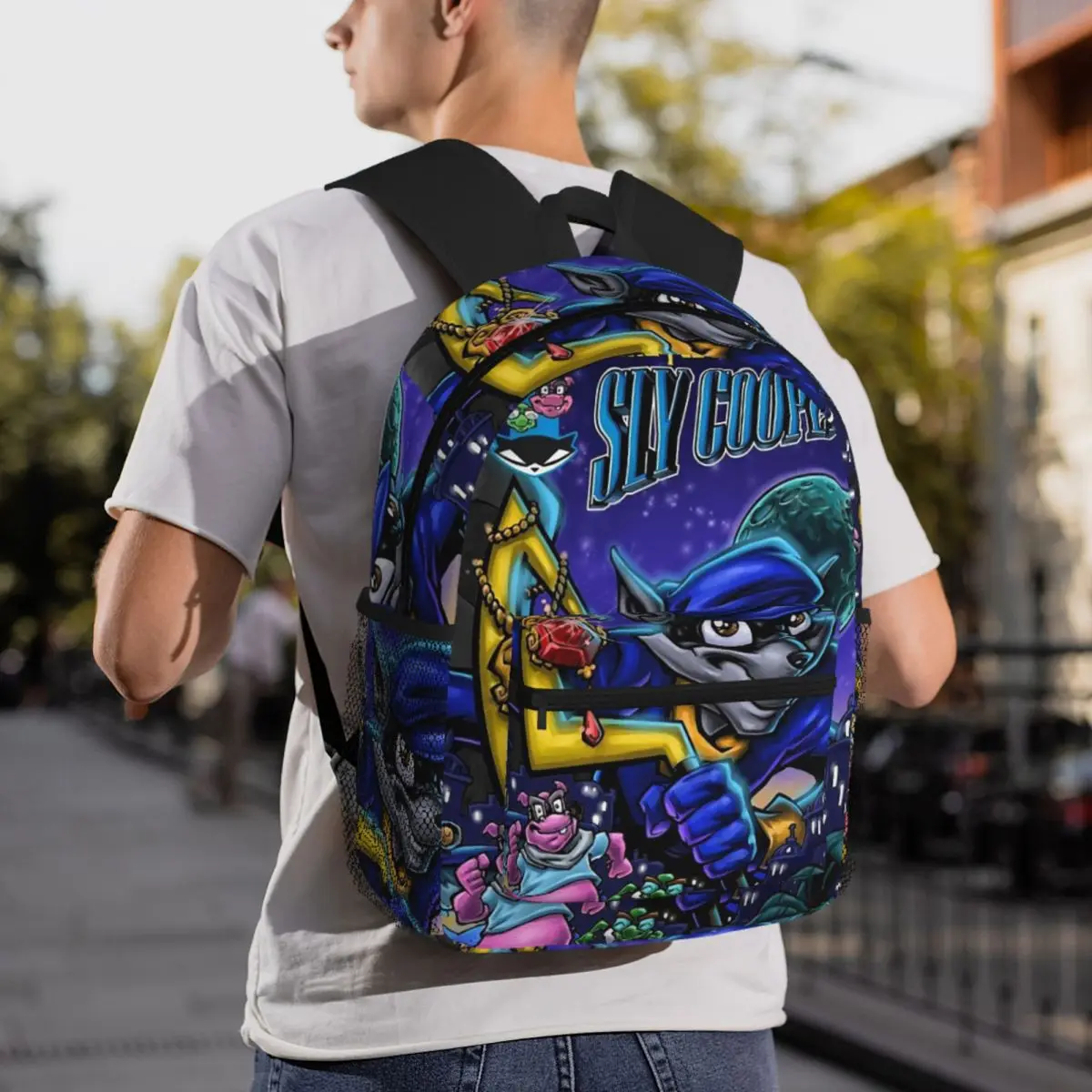Comic Collage Sly Cooper Raccoon Fox Turtle Hippo Comic Manga Anime Game Capacity Children BookBag School Bag Shoulder Bags