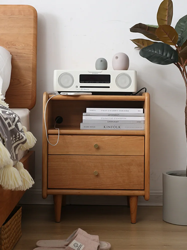 

Cherry wood full solid wood bedside table Nordic bedroom storage cabinet small apartment sideboard modern minimalist oak