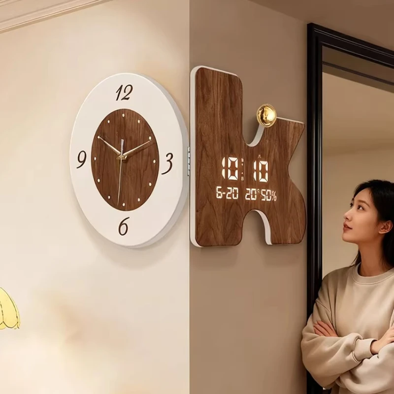 Retro Double Sided Corner Wall Clock Living Room Decor Perpetual Calendar Clock Restaurant Mute Digital Hang Clock Home Decor
