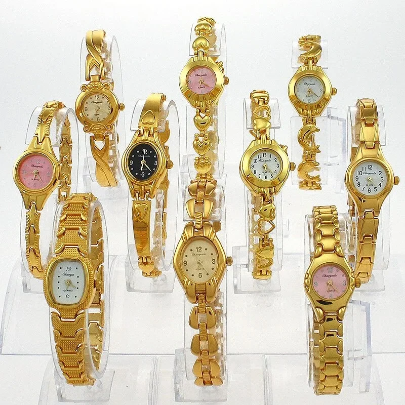 10PCS Mixed Golden Quartz Watches Wholesale Bulk Lots of Dress & Sport Wristwatches for Women And Girls Affordable Gift Ideas