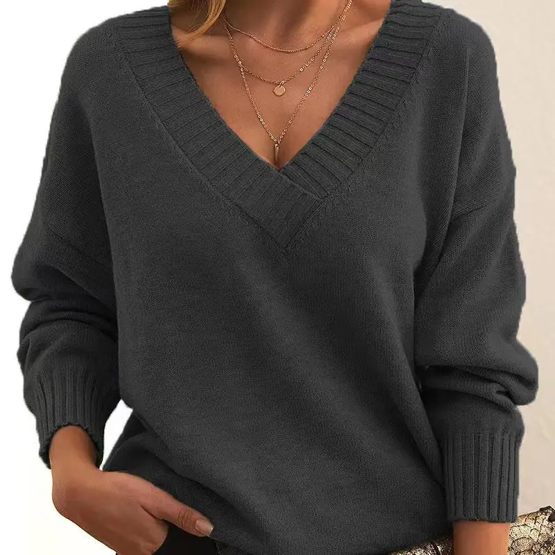 Loose Women's V-Ne Pullover Knitwear Versatile Casual Sle Comfortable Fit Autumn Season  Color Faion Trend