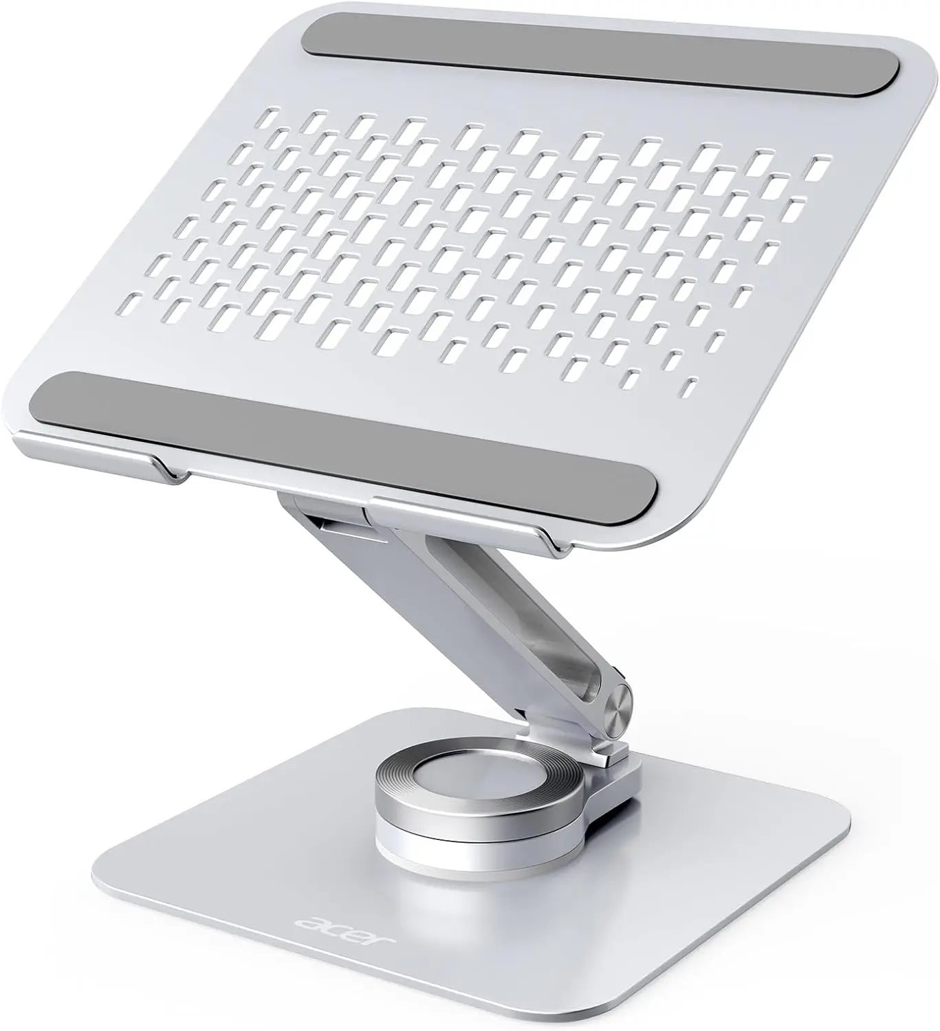 

360° Swivel Laptop Stand with Adjustable Height, Ergonomic Design & Cooling Vents for 10-16" Devices - Silver