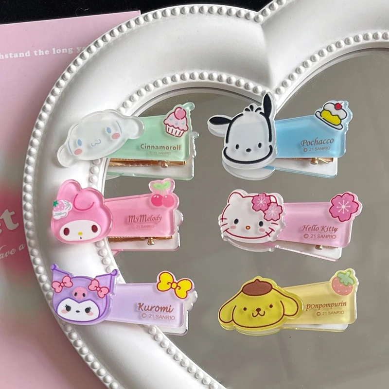 Accesorios para el cabello acrílicos de dibujos animados, pinza para el cabello Sanrio, Kuromi Cinnamoroll Melody Purin Bangs, horquilla, regalos para niñas de moda