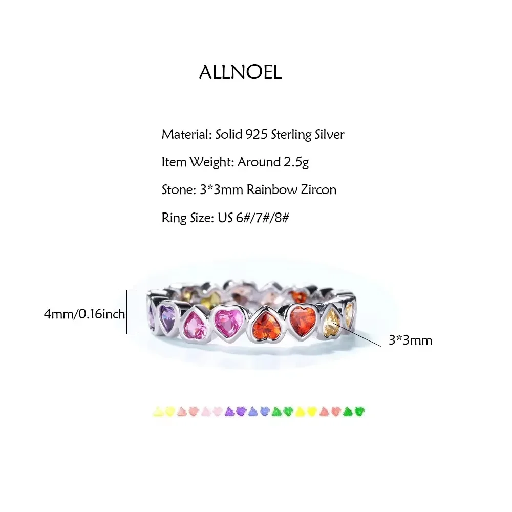 ALLNOEL 100% 925 Sterling Sliver Eternity Finger Rings for Women Rainbow Zircon Colorful CZ Engagement Wedding Band Jewelry Gift - Image 6