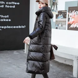 Chaquetas de plumón de algodón para mujer, Parkas largas ajustadas con capucha, abrigos cálidos de invierno, abrigos negros para mujer, novedad de 2023