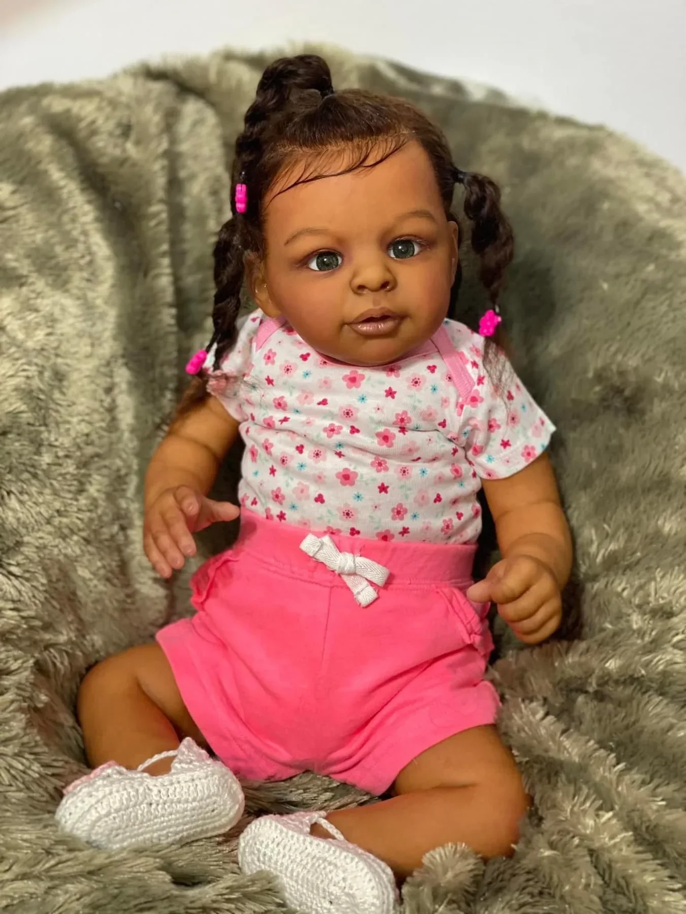 NPK 24Inch Jaylan in Dark Brown Skin Color Soft Body Reborn Toddler African American Cuddly Baby Girl Doll Hand-rooted hair