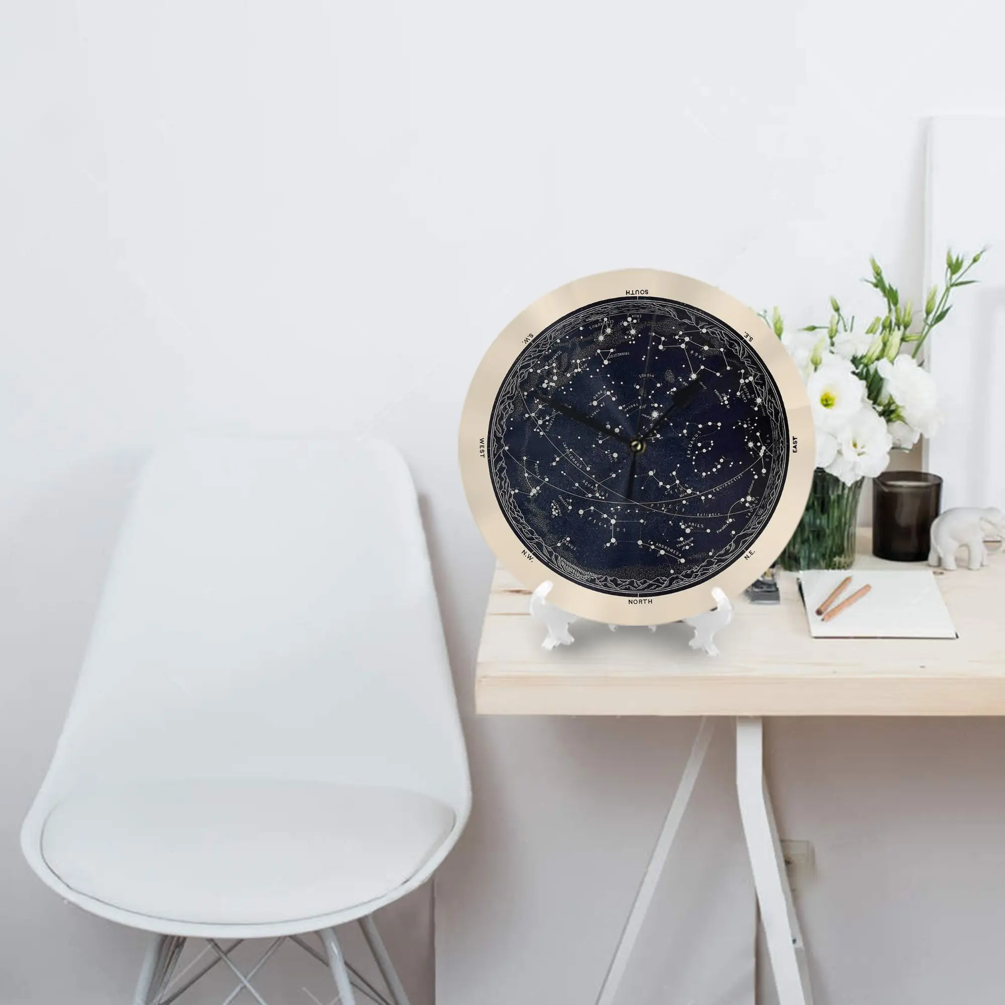 Antique Map of the Night Sky, 19th century astronomy Wall Clock Room Decoration Silent Round Clock for Bedroom Living  Home