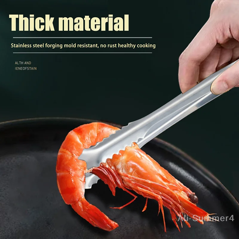 BBQ Food Tongs Barbecue Stainless Steel Kitchen Food Meat Non-slip Non-Stick Steak Clamp Cooking Tool Toothed Ice Towel Clip
