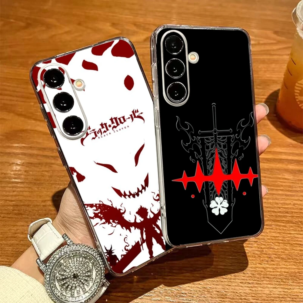 Asta Cartoon B-Black Clover Phone Case For Samsung S26 S25 S24 Ultra S23 Fe S22 S20 S21 Plus Plus 5G Fe Transparent Cover