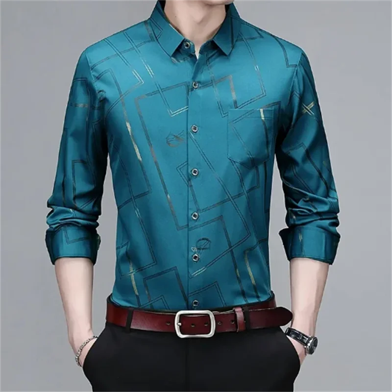 Men\'s Casual and Fashionable Long Sleeved Printed Shirt, Non Ironing and Wrinkle Resistant Business Top