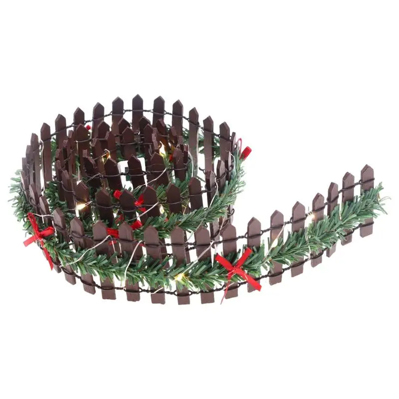 Miniature Christmas Village Fence Miniature Wood Fences Christmas Wooden Fairy Garden Accessories With LED Light Party