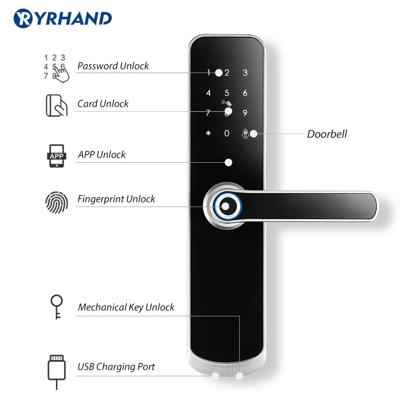 EU marine fingerprint intelligent door lock, WiFi security lock device, waterproof, suitable for families, apartments, hotels