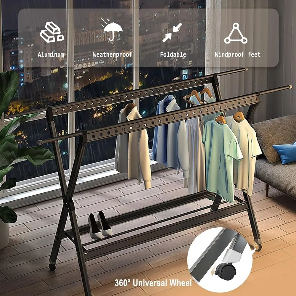 Sturdy Dual-Purpose Clothes Drying Rack for Indoor or Outdoor Use, Suitable for Heavy Loads and Various Garments