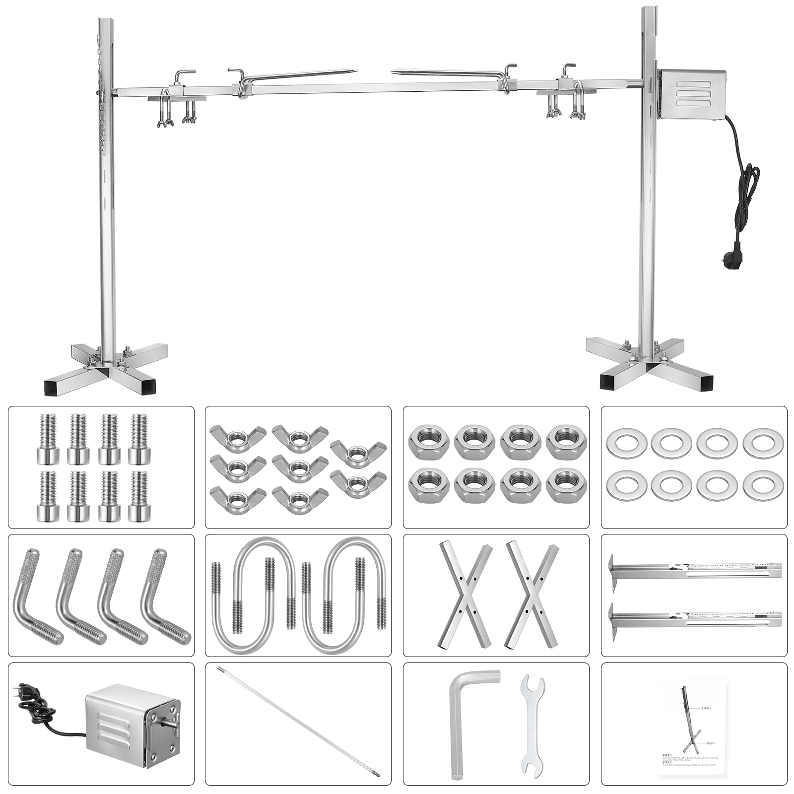 BBQ Electric Rotisserie Kit Automatic 15W Universal Rotisserie Kit Outdoor Large Grill Rotisserie Spit Roaster Rod