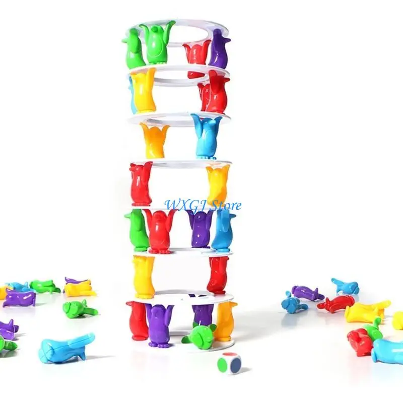 37JE Kids Penguins Crash Tower Toy Penguins Tower Collapse Balance Toy Gift