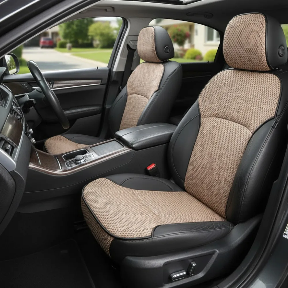 

Breathable Universal 4-Season Car Seat Covers Set, Front & Rear Protectors Fit Most Cars Trucks SUVs (Beige)