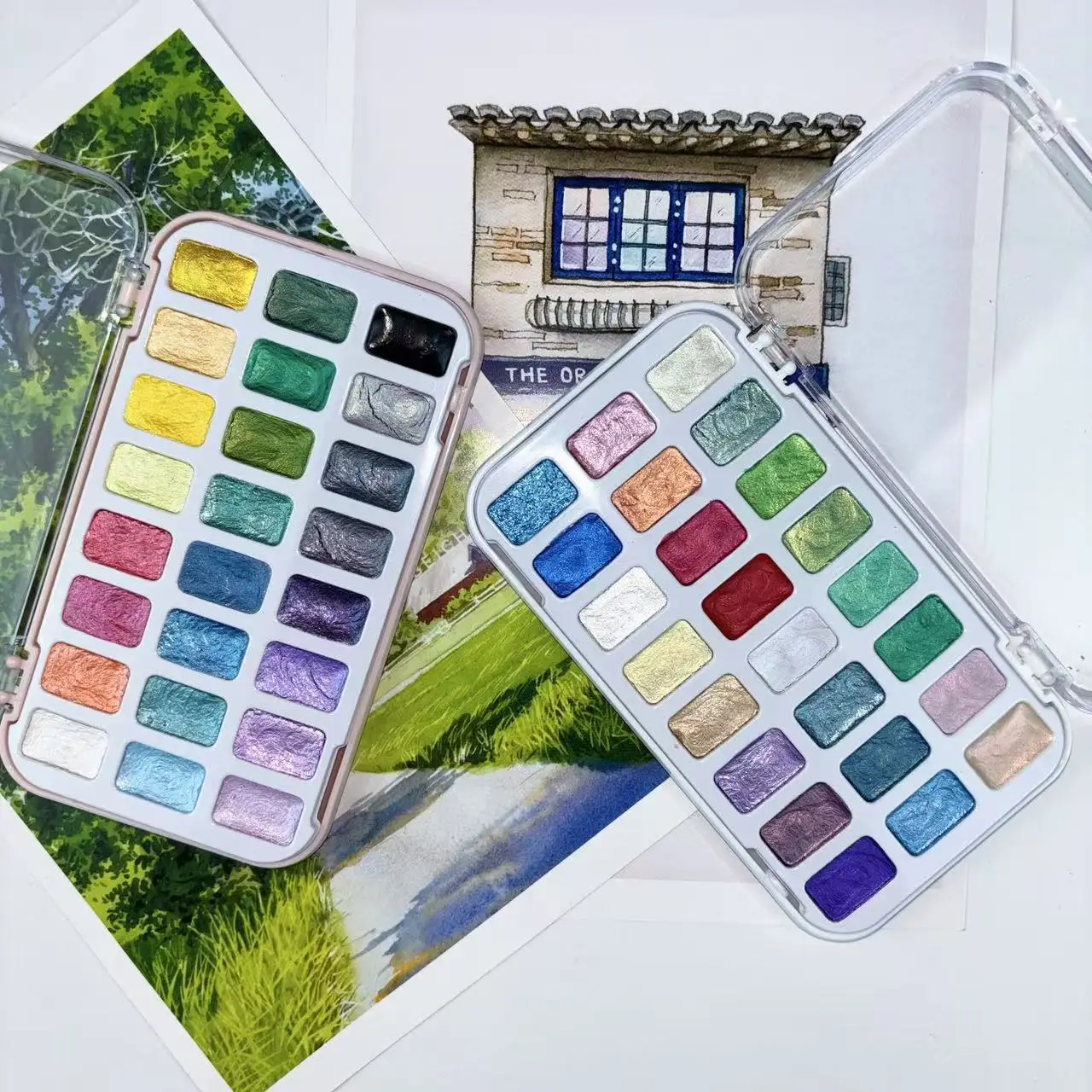 

24-цветный перламутровый костюм для акварельной живописи, яркие цвета, подходит для рисования, маникюра и рукоделия