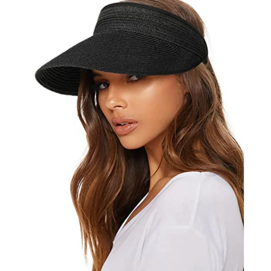 FURTALK Womens Sun Visor Hat Straw Sun Visors for Women Summer Packable Ponytail Beach Hats for Women Travel UPF 80+