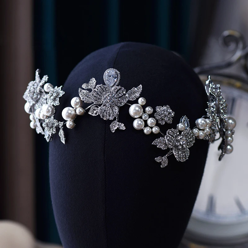 Korean Pearls Bridal Headbands, Crystal Tiara Headpieces, Wedding Hair Accessory, Prom Headwear