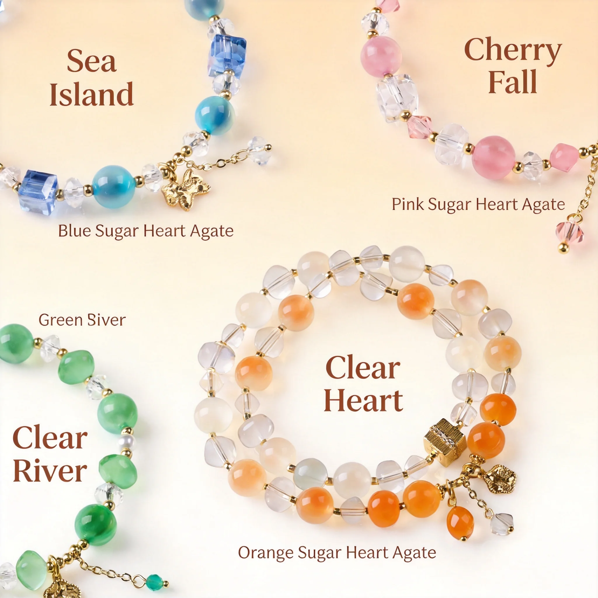 Pulsera de Cuentas de Cristal de Ágata Corazón de Azúcar 2026 para Mujer, Estilo Chino, Uso Diario Primavera-Verano, Joyería Delicada Ajustable, Regalo