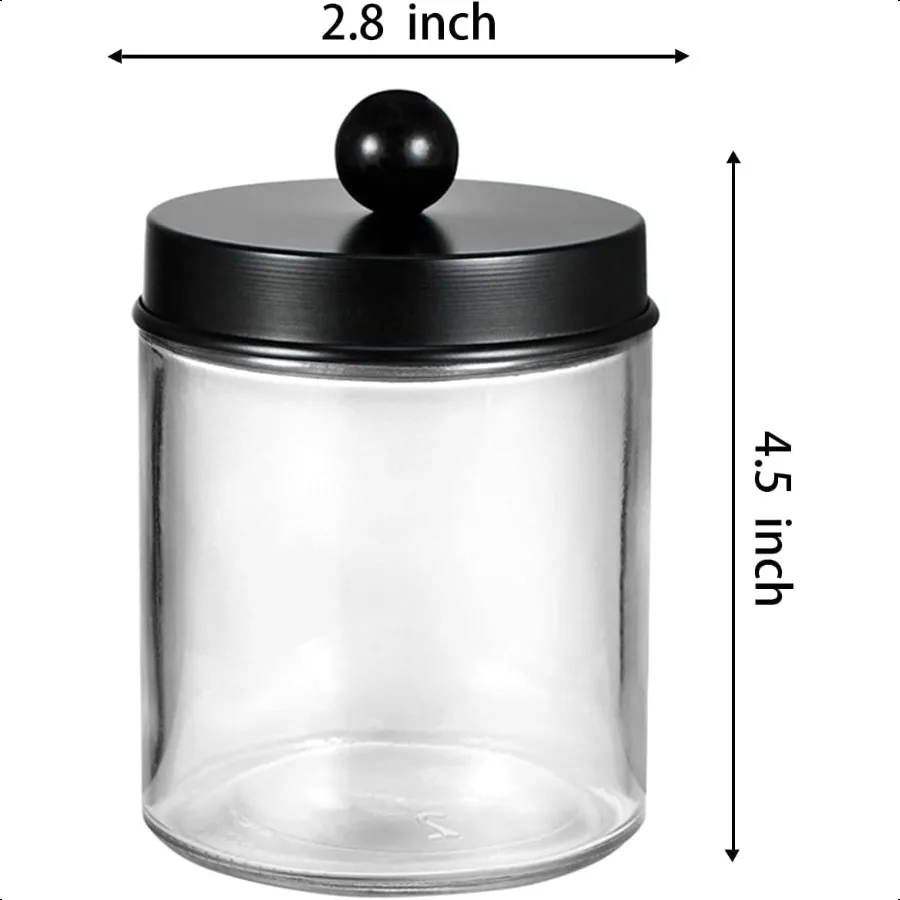 4 pacotes de frascos de boticário, conjunto organizador de armazenamento de vaidade do banheiro, recipiente de bancada com tampas de aço inoxidável, adesivos fofos qtip disp