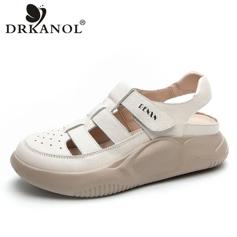 

DRKANOL Chunky Platform Sandals Women Mixed Colors Genuine Leather Wedges Heel Summer Sandals Ladies Lightweight Hollow Shoes