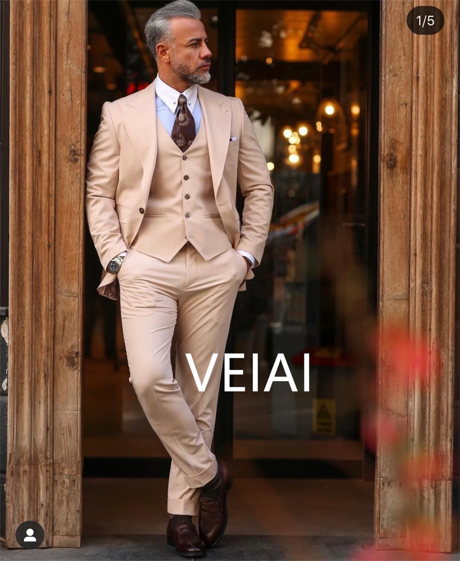 

CustomizedBeige Wide Peak Lapel One Buttons Men Suits 3 Pcs Latest Design Costum Homme Groom Wedding Terno Masculino Slim Fit Bl