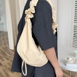 Nylon Drawstring Cloud Shoulder Bags Women Solid Casual Simple Designer Commuting Handbags Shirred Vintage Underarm Bag Female