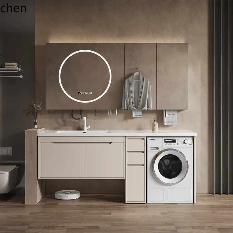HT  Corian integrated basin fashion light luxury washing machine cabinet washbasin combination