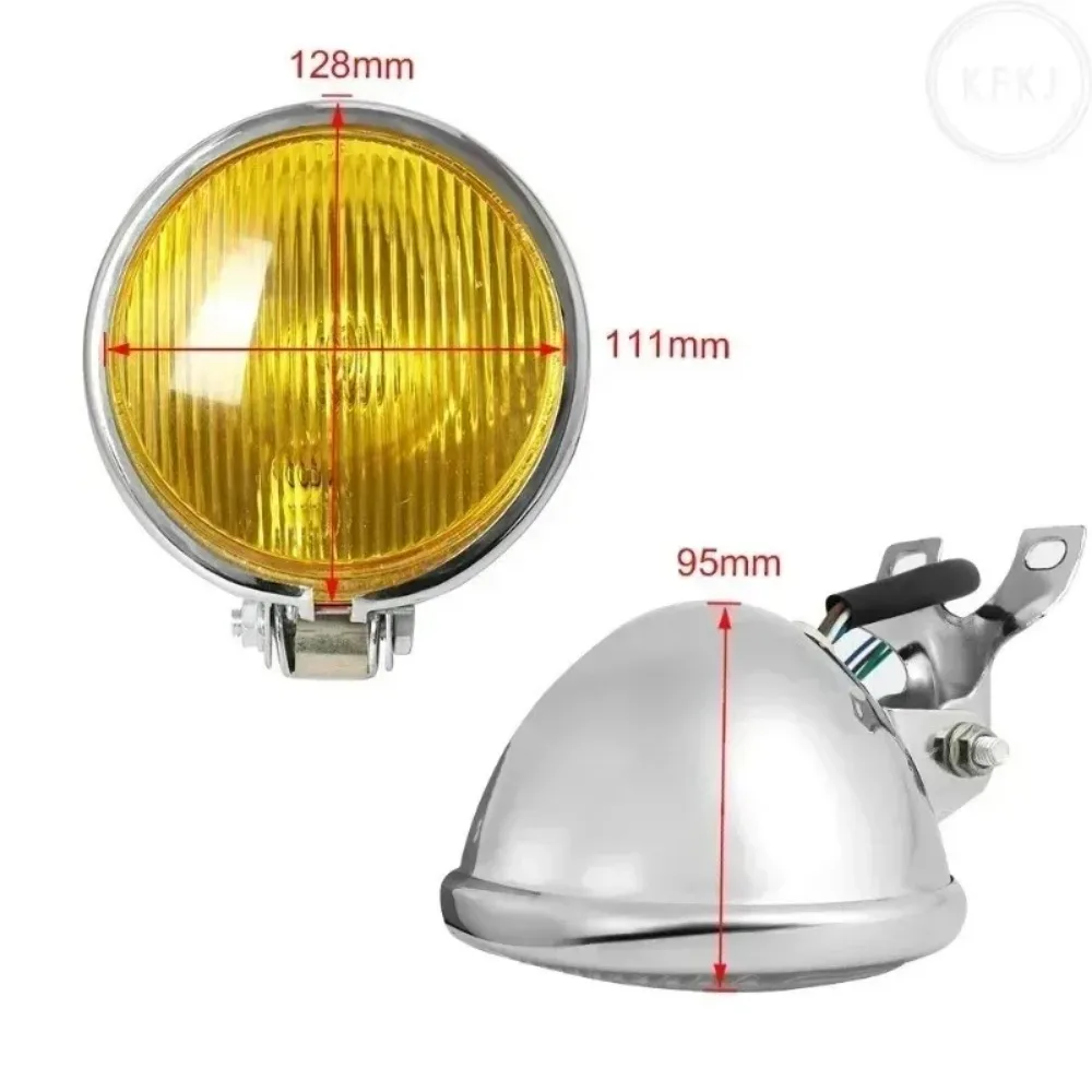 For Retro Round Motorcycle Headlight with Holder Electroplate Vintage Headlamp Honda Hayabusa Suzuki Harley Dirt Bike 1pc