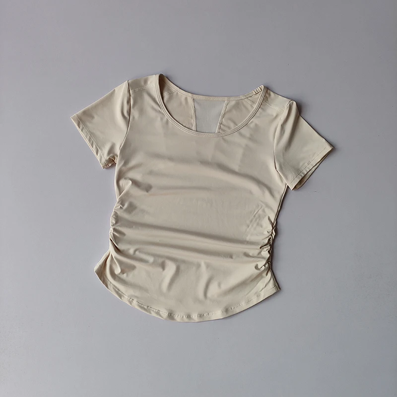 Sportliches Kurzarm-Sommer-Oberteil für Damen mit Taillenbetonung, Fitness-Trainings-Top mit Mesh-Einsätzen, atmungsaktiv, schnelltrocknend, Yoga-Anzug T-Shirt – Detail 3
