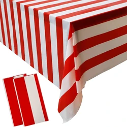 1pc Red and White Striped Tablecloth Waterproof Odorless Carnival Circus Table Cover for Party Picnic Decoration, 54