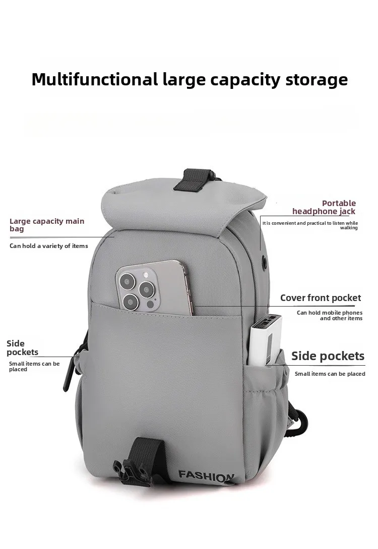 New Men's Fashionable Single-shoulder Bag, Lightweight and Casual Crossbody Bag, Water-resistant and Large-capacity Chest Bag
