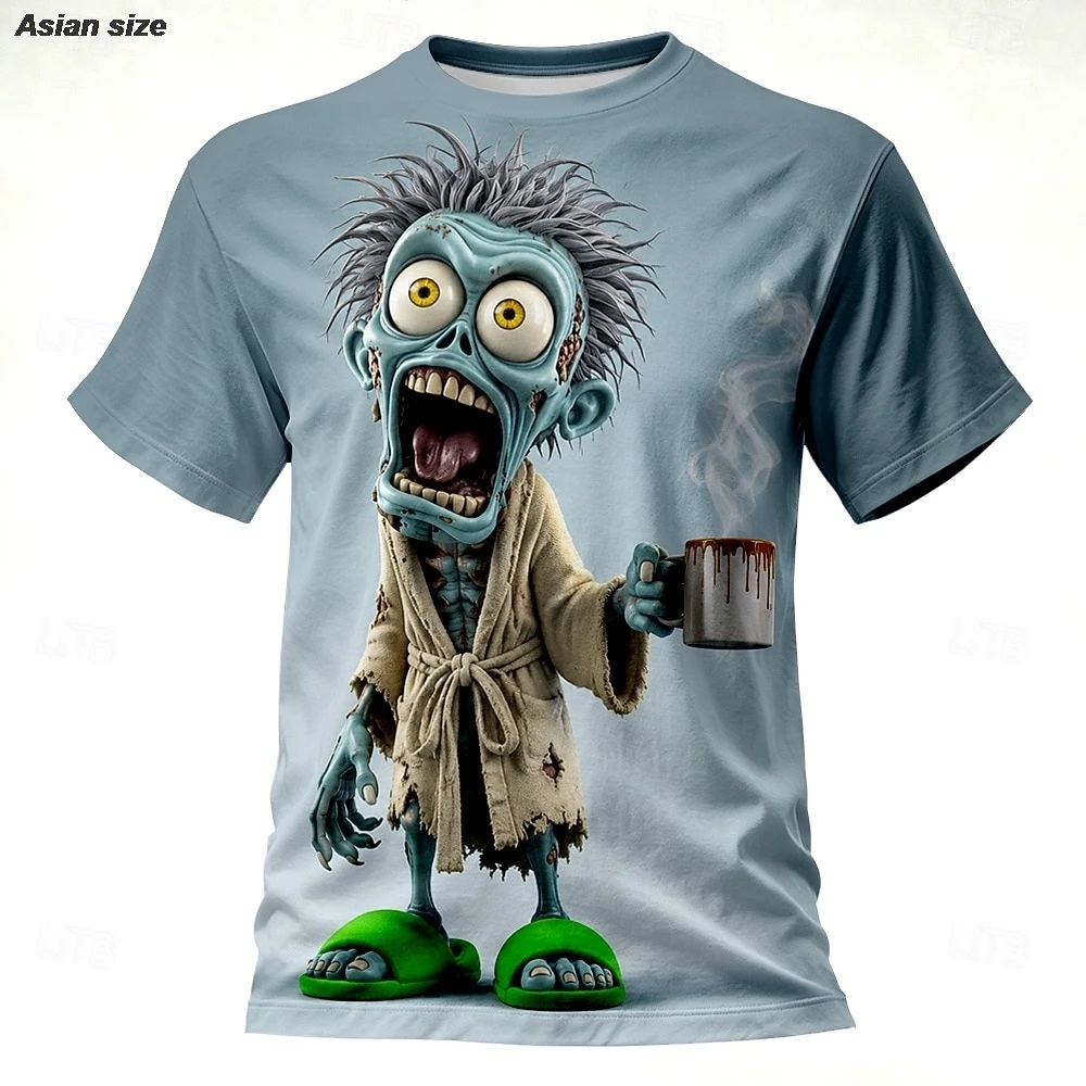 Halloween Men's Skull Optical Illusion Guitar T Shirt Short Sleeve T shirt 3D Print Crew Neck Shirt  Party Street ummer Spring