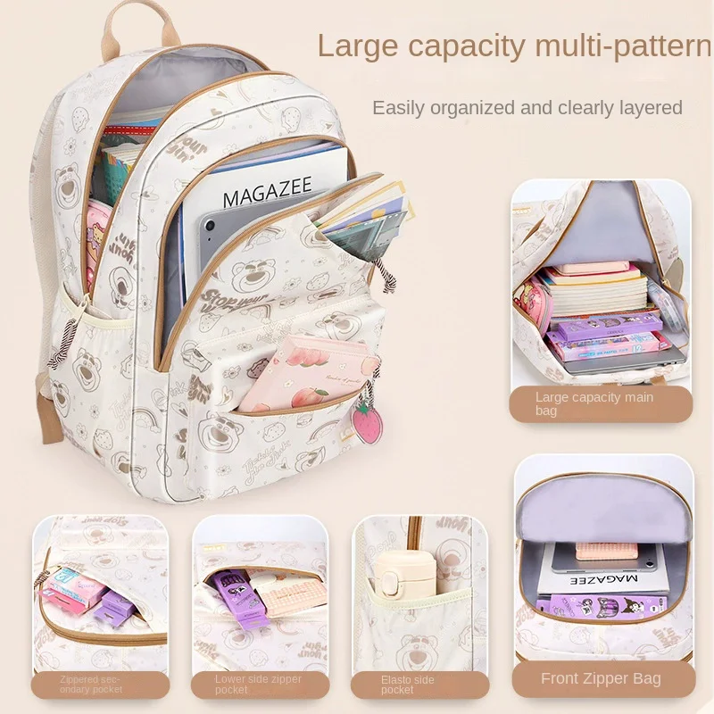 Disney Lotso Leisure Girl School Bag Grade 1-4 Primary Student Shoulder Orthopedic Backpack Large Capacity Light Mochilas