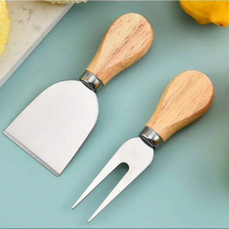 4Pcs Stainless Steel Cheese Knives Set Cheese Cutlery Butter Slicer Cutter Wood Handle Cream Bread Splitter Butter Knife Spatula