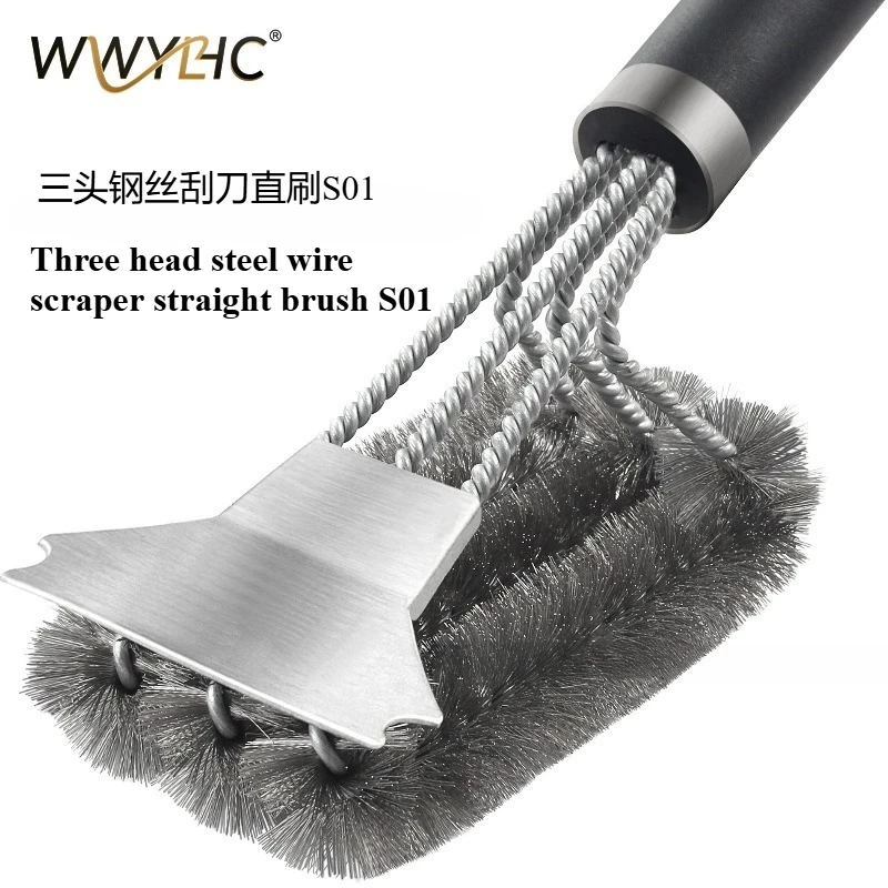 

Подходит для скребка, трехголовая щетка для чистки гриля в духовке, инструмент для барбекю, нержавеющая сталь, щетка для барбекю