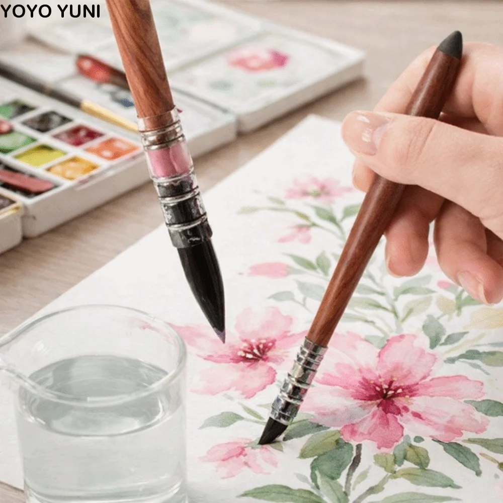 High Quality Art Brush Nylon Fiber 2-in-1 Design Watercolor Brush Soft Round Tip Both Ends Use Edge Hook Line Pen Art Tool