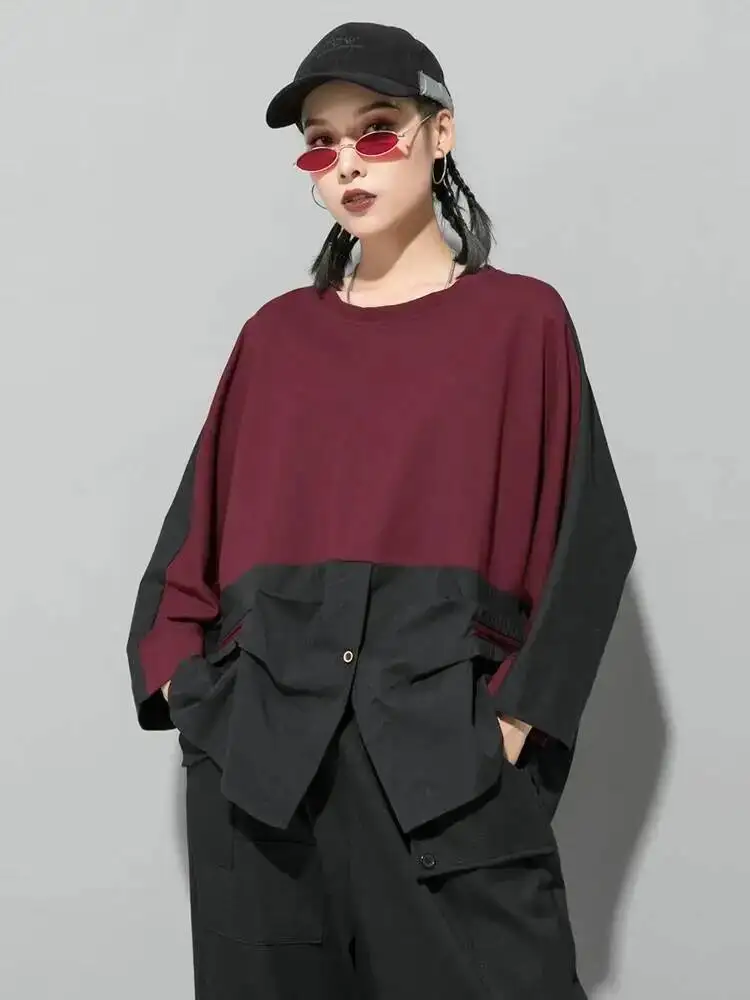 Color Loose Fit Contrast Big Size Sweatshirt New Round Neck Long Sleeve Women Big Size Fashion Spring Autumn 2026 1OIHA
