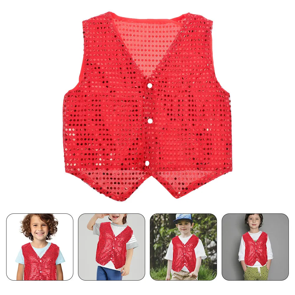 

Red Sequin Vest Hip Hop Jazz Dance Performance Costume Suitable for 130cm Height Shiny Glitter Vest