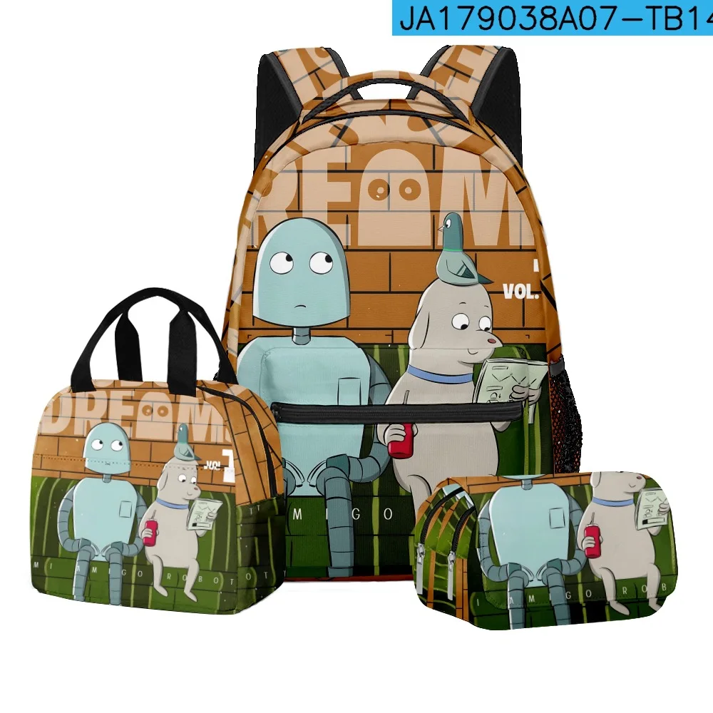 Harajuku Youthful Trendy Robot Dreams 3D Print 3pcs/Set Student Travel bags Laptop Daypack Backpack Lunch Bag Pencil Case