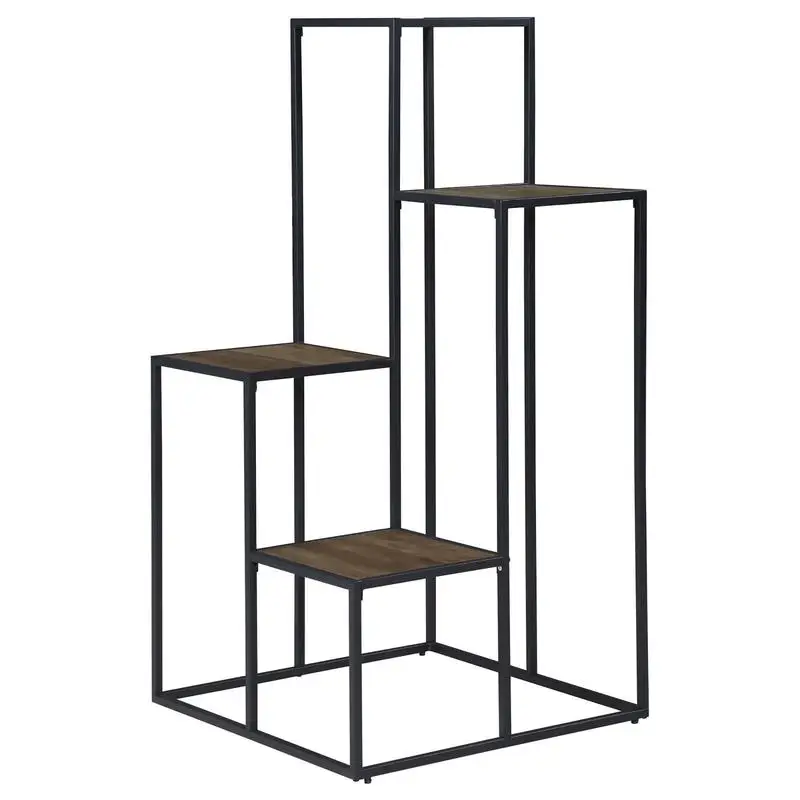 4-Tier Rustic Brown & Black Shelf Display Unit for Home Décor, Storage & Organization