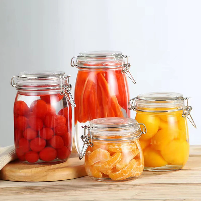 Large Capacity Round Clip Top Storage Jar With Airtight Lid Kitchen Food Container Pickle Jar Preserving Organizer Bottle