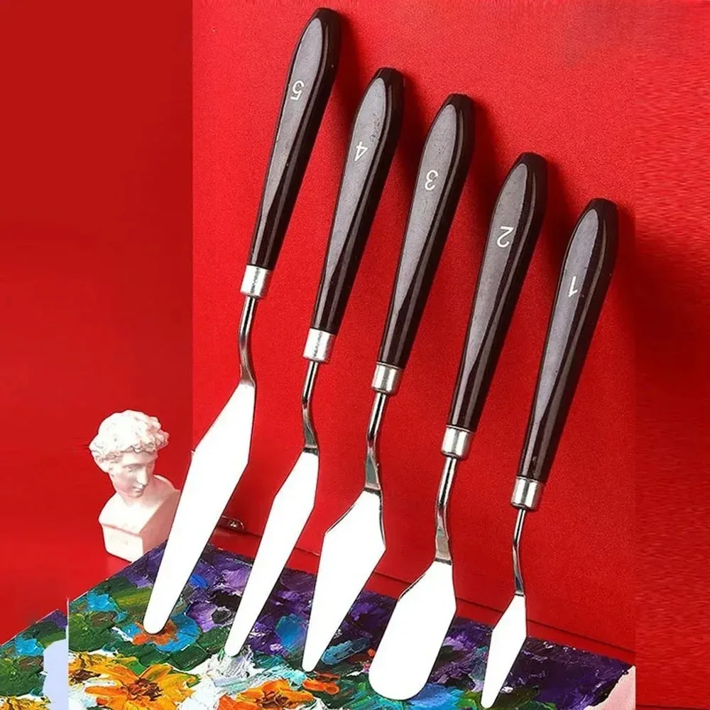 5PCS Art Palette Knives Set Stainless Steel Professional Spatula with Plastic Handle Oil Painting Knives Acrylic Different Sizes