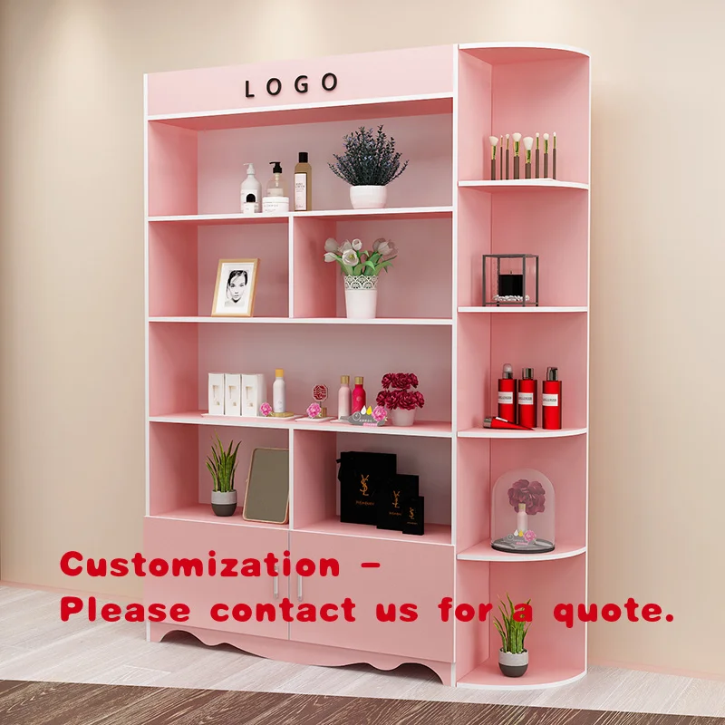 custom.90 Cosmetics Steel Beauty Salon Display Cabinet with LED Lights Nail Spa Barber Shop or Mall Use