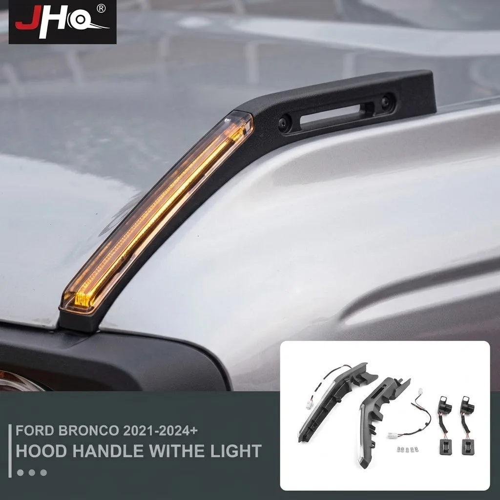 JHO LED Hood Handle Light For Ford Bronco 2020-2024 Limb Riser Base Bracket Dynamic Turn Signal DRL Lamp Car Accessories