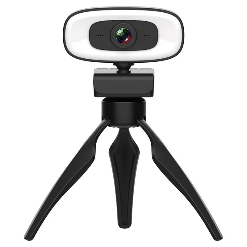 Computer Camera 2K USB 2.0 Fill Light Webcam With Tripoad For Video Calls, Online Classroom Meetings, Recording Games