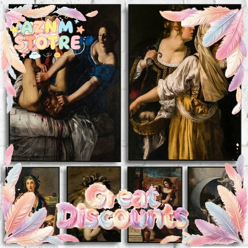 Renaissance Italian Baroque Vintage Feminist Poster Artemisia Gentileschi Artists Canvas Painting Wall Art for Room Home Deco