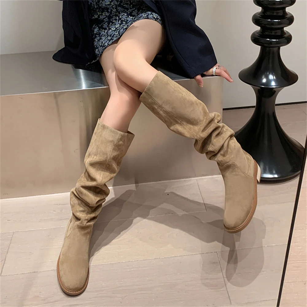 FEDONAS New Arrival Women Knee High Boots Quality Low Heels Fashion Motorcycle Boots Round Toe Party Shoes Woman High Boots